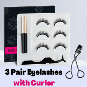REUSABLE MAGNETIC EYELASH KIT Slay In Style Magnetic Eyelashes (Set of 3 Pair)+Eyelash Curler 